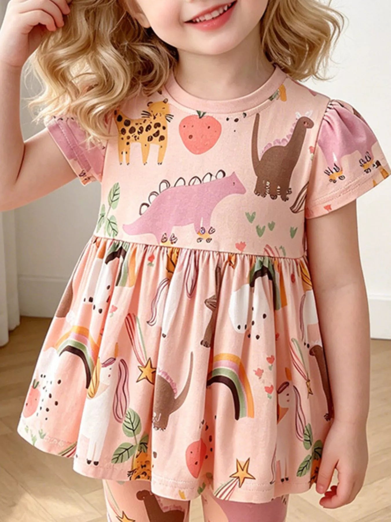 Children's Dinosaur & Rainbow Print Top and Pants Set