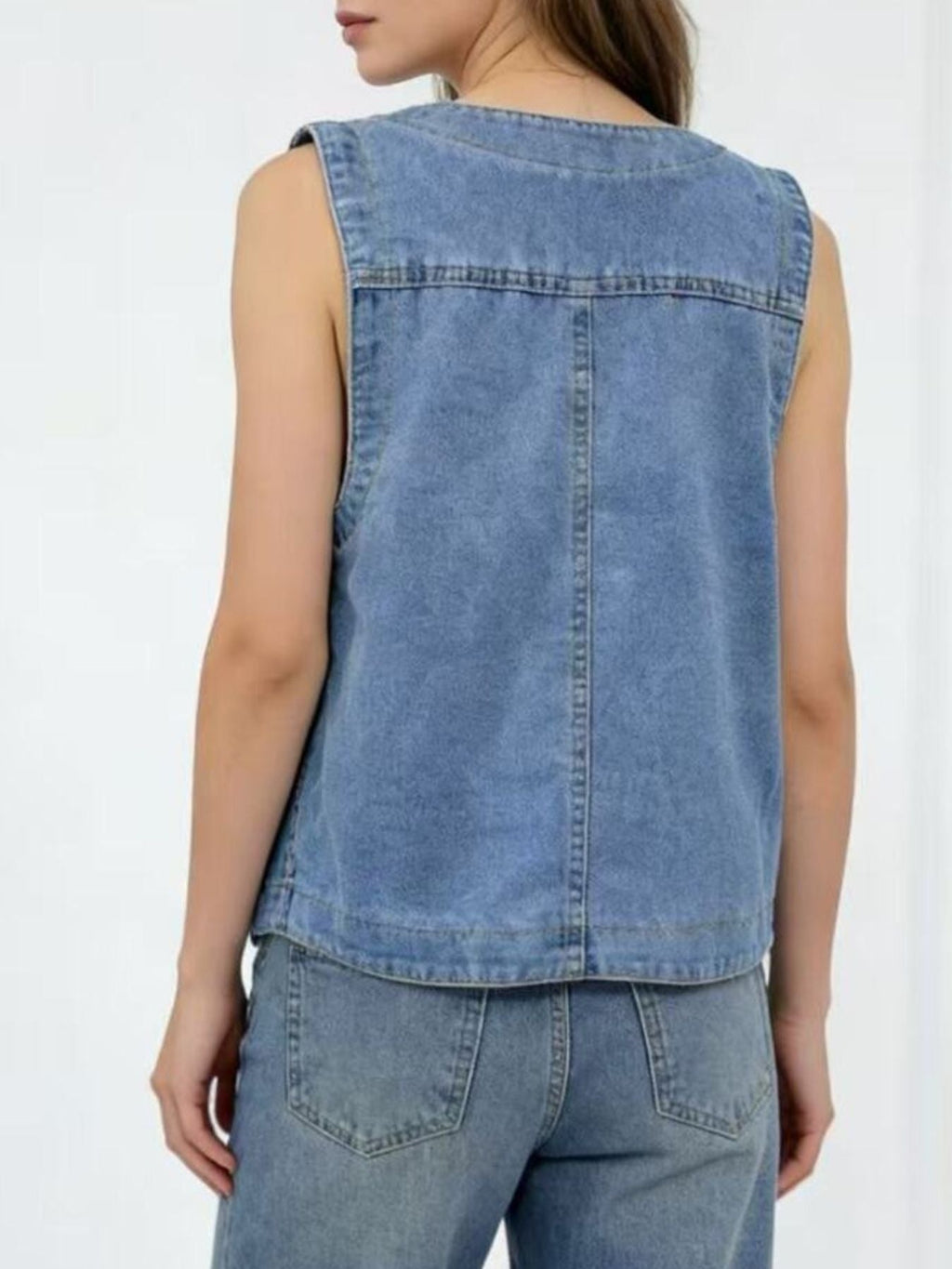 Plus Size Button-Down Denim Vest