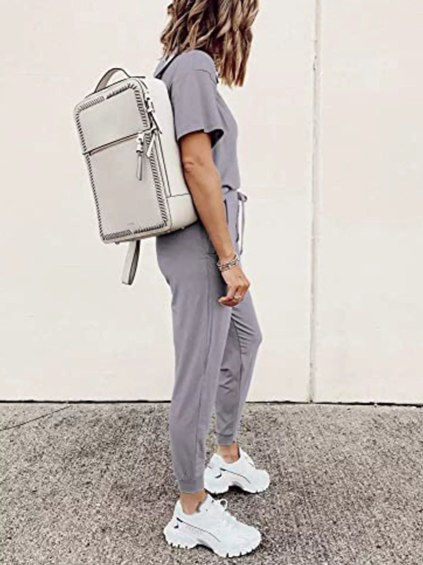 Full Size Round Neck Top and Drawstring Pants Set Plus Size