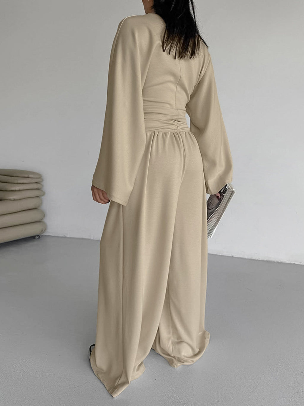 Round Neck Top and Wide Leg Pants Set