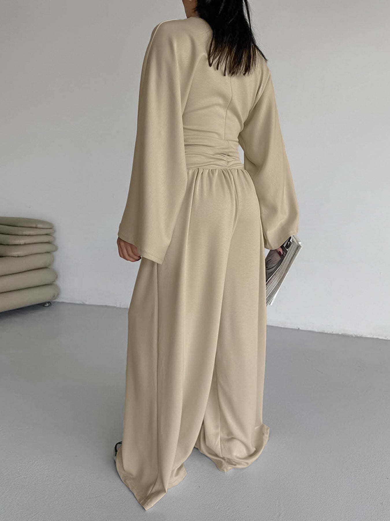 Round Neck Top and Wide Leg Pants Set