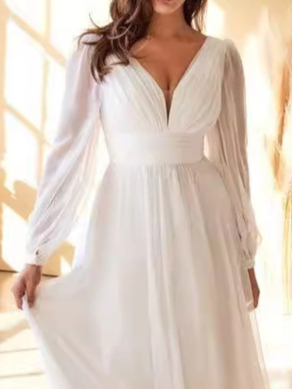 V-Neck Balloon Sleeve Maxi Dress