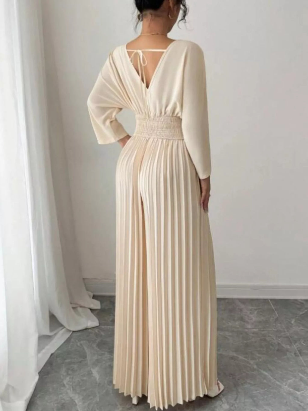 Surplice Pleated Wide Leg Jumpsuit