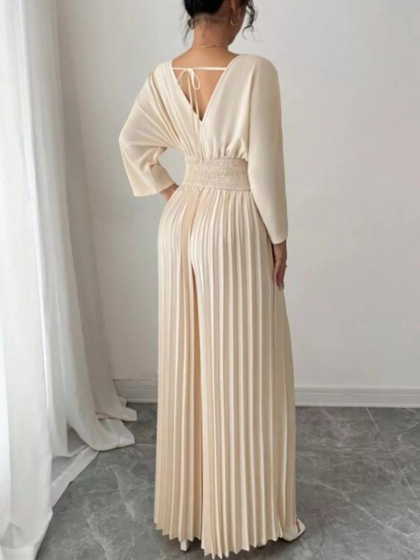 Surplice Pleated Wide Leg Jumpsuit