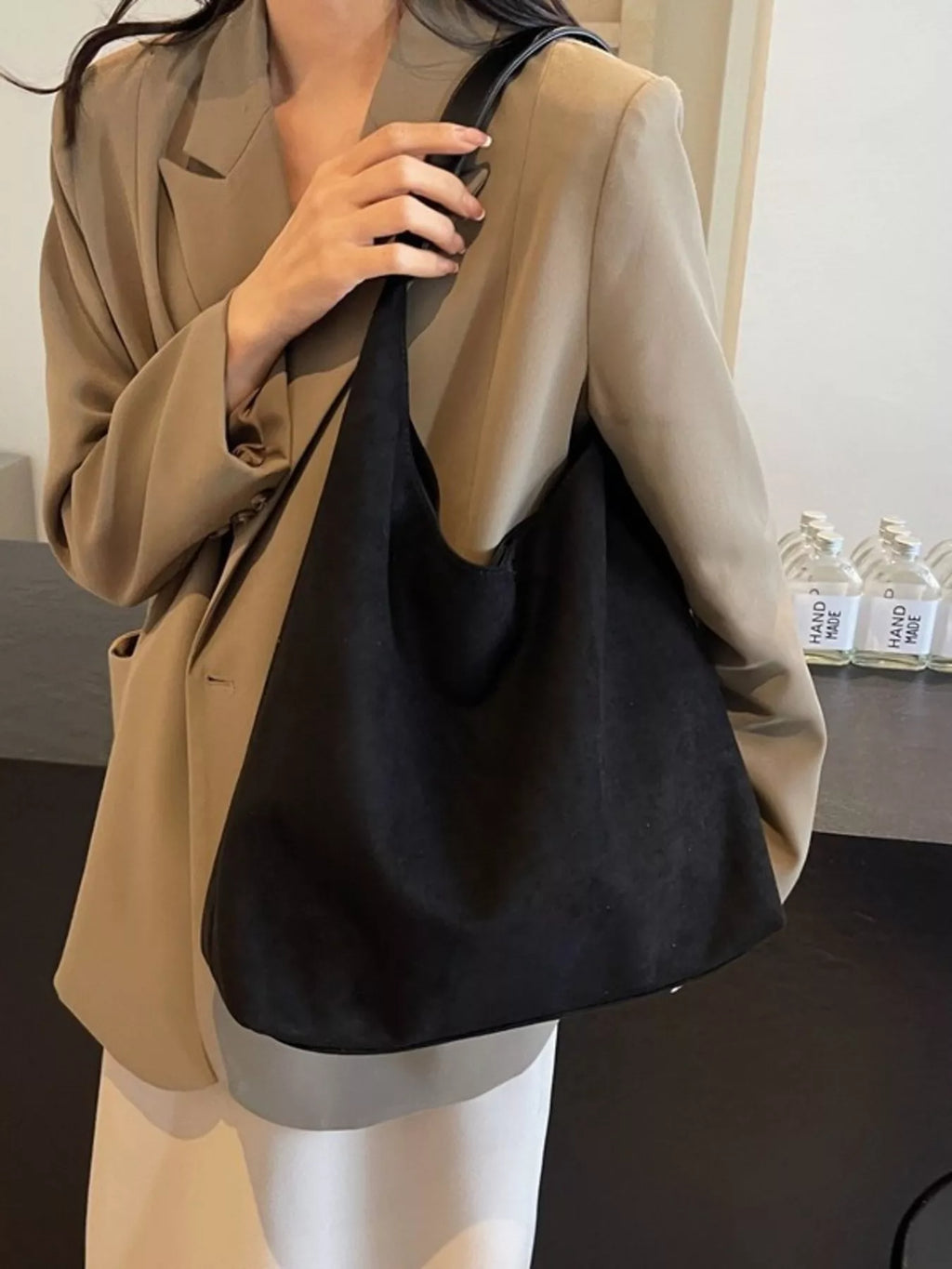Solid Color Suede Tote Bag