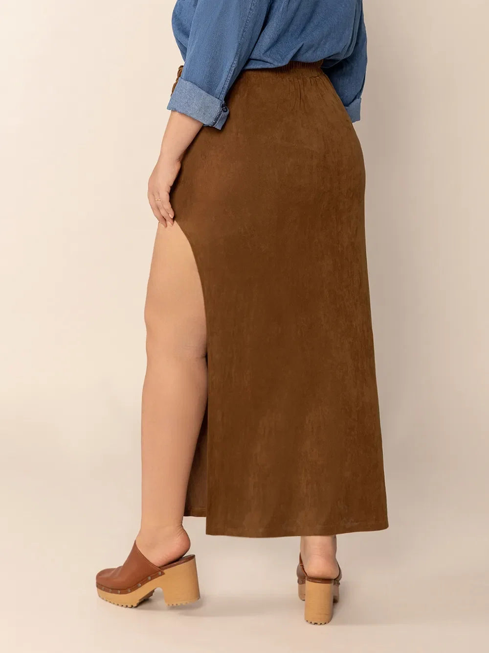 Plus Size Ruffled Slit High Rise Skirt