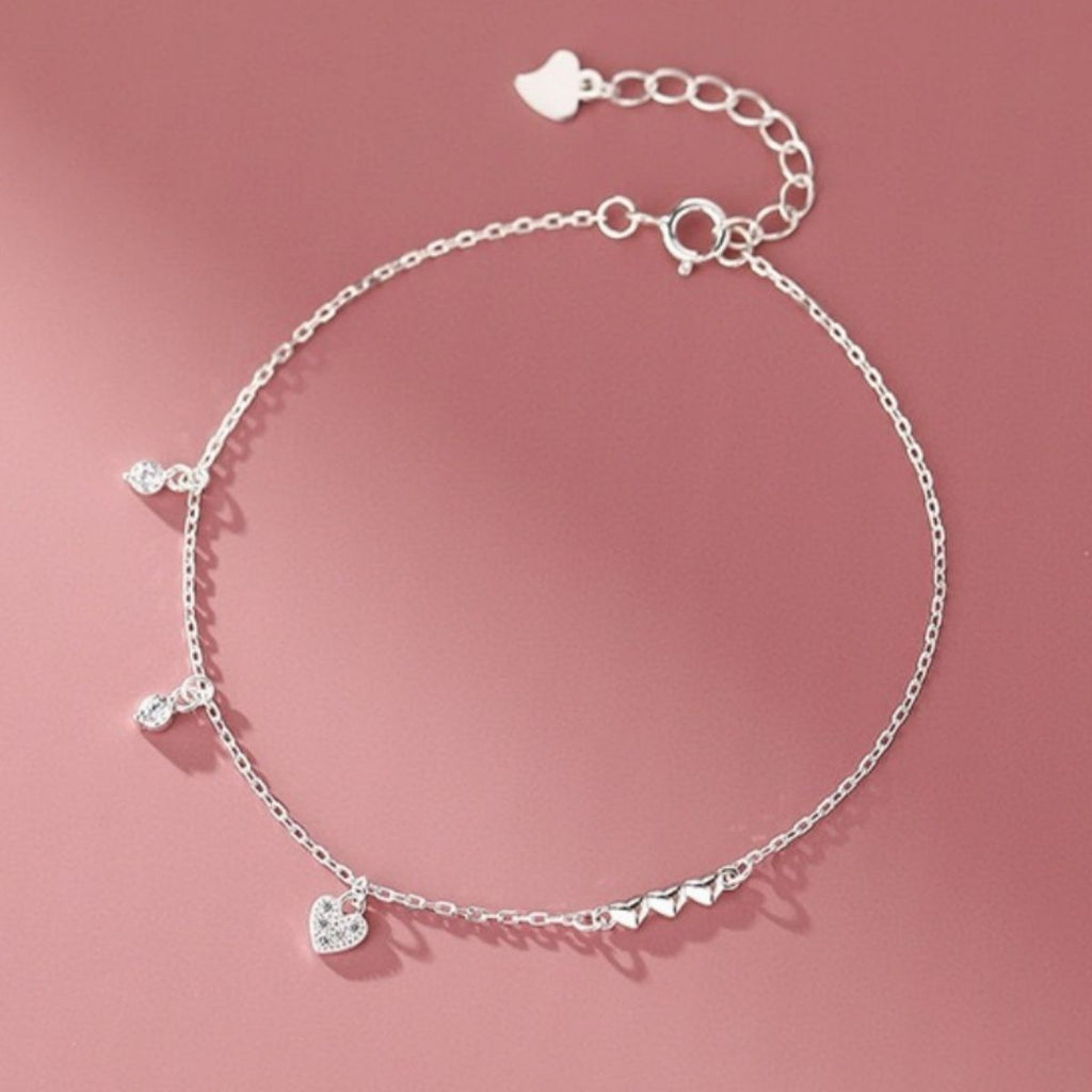Heart Charm 925 Sterling Silver Bracelet