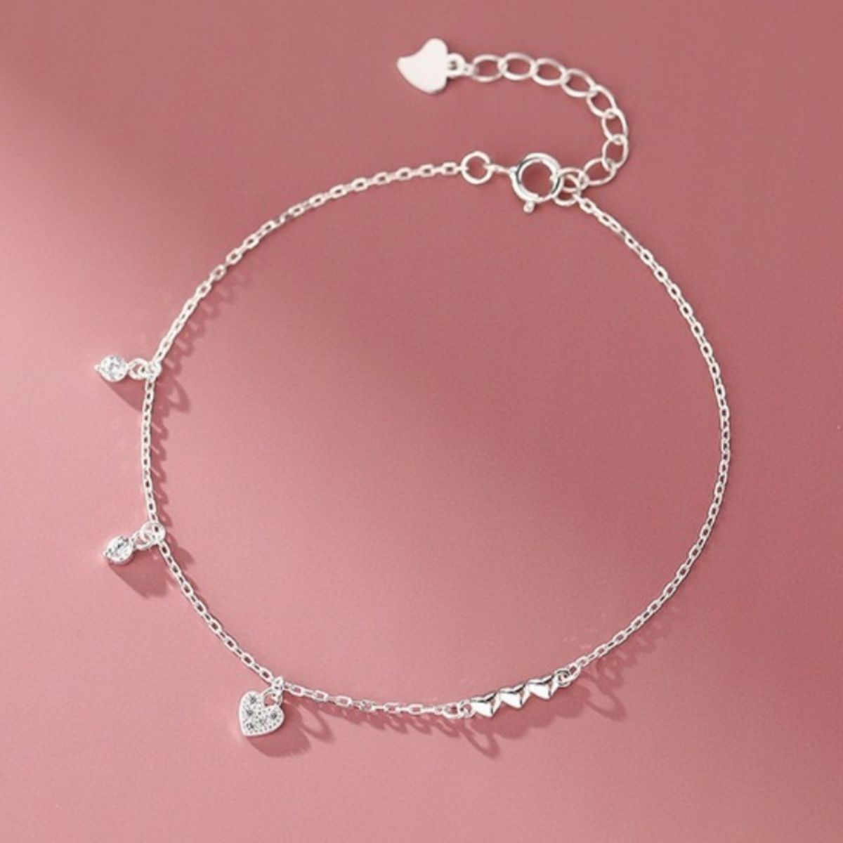 Heart Charm 925 Sterling Silver Bracelet
