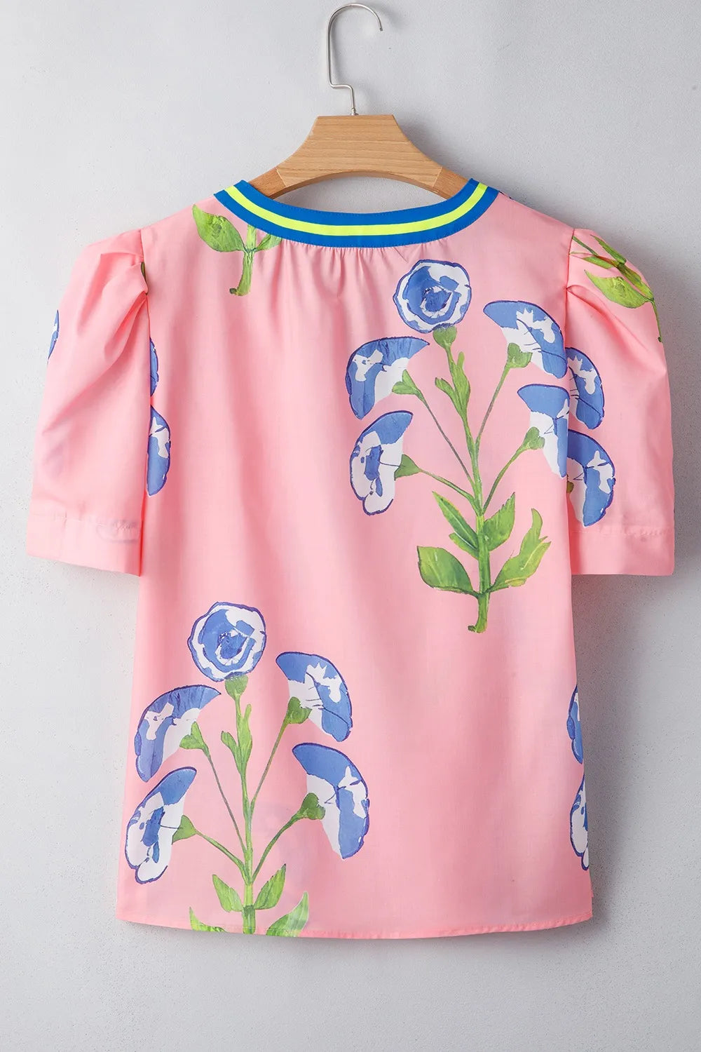 Printed Notched Puff Sleeve Blouse