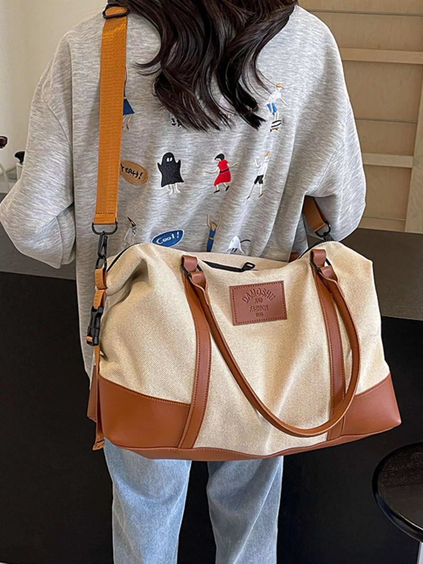Canvas Leather Trim Travel  Bag