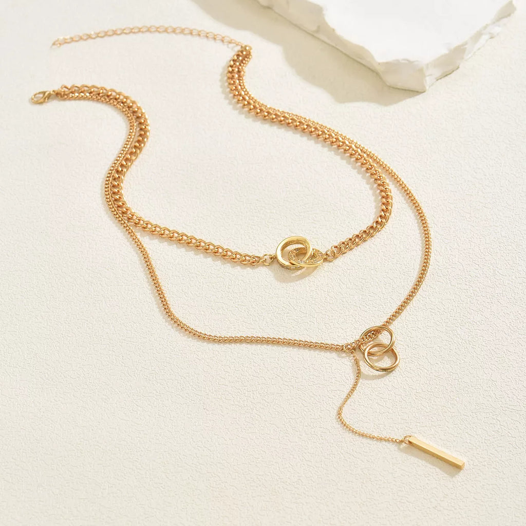 Double Layered Chain Y-Shaped Pendant Necklace