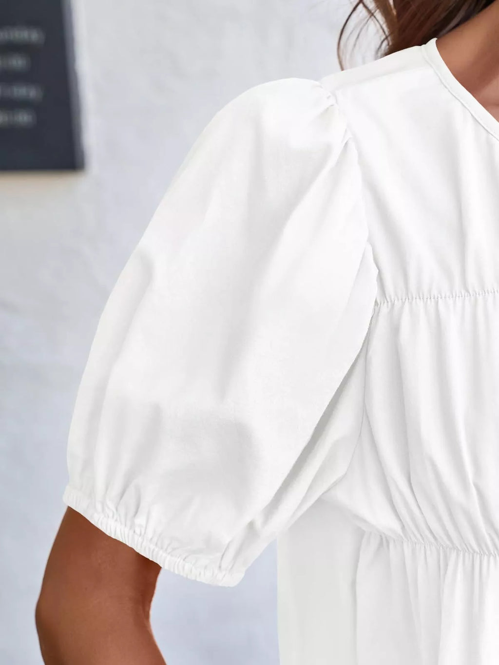 Ruched Tiered Puff Sleeve Blouse