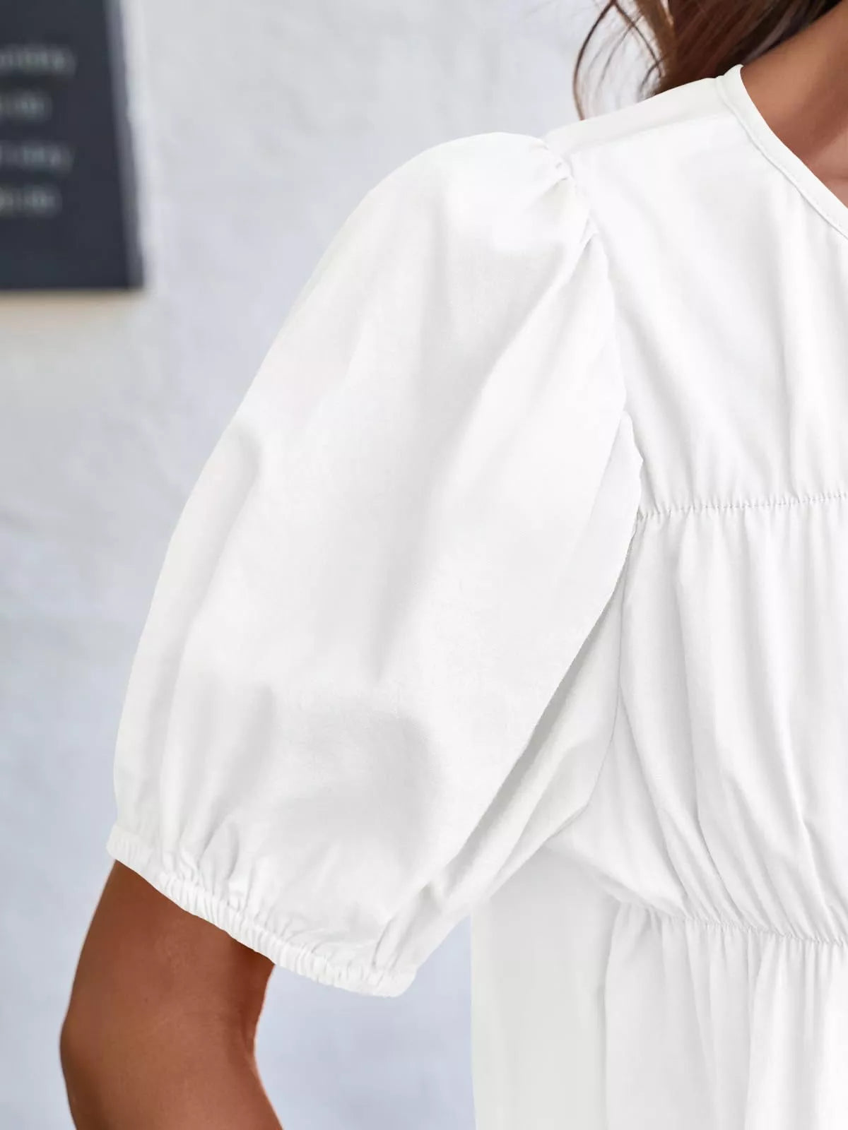 Ruched Tiered Puff Sleeve Blouse