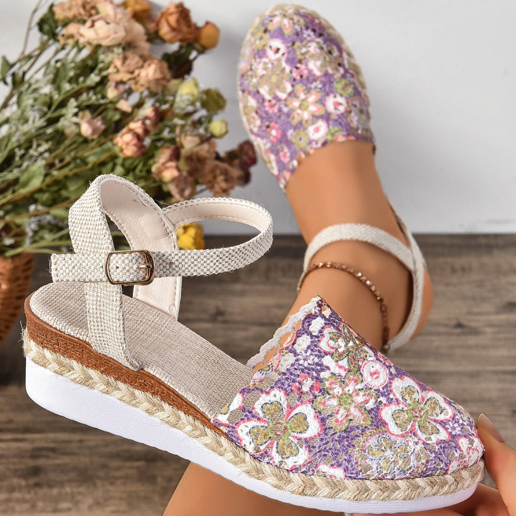 Floral Ankle Strap Espadrille Sandals