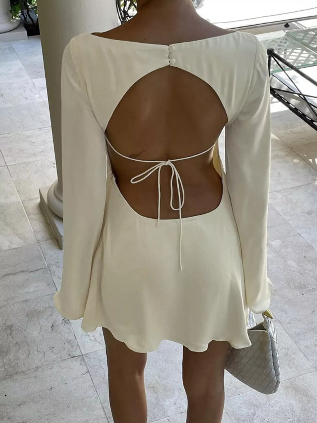 Backless Long Sleeve Mini Dress