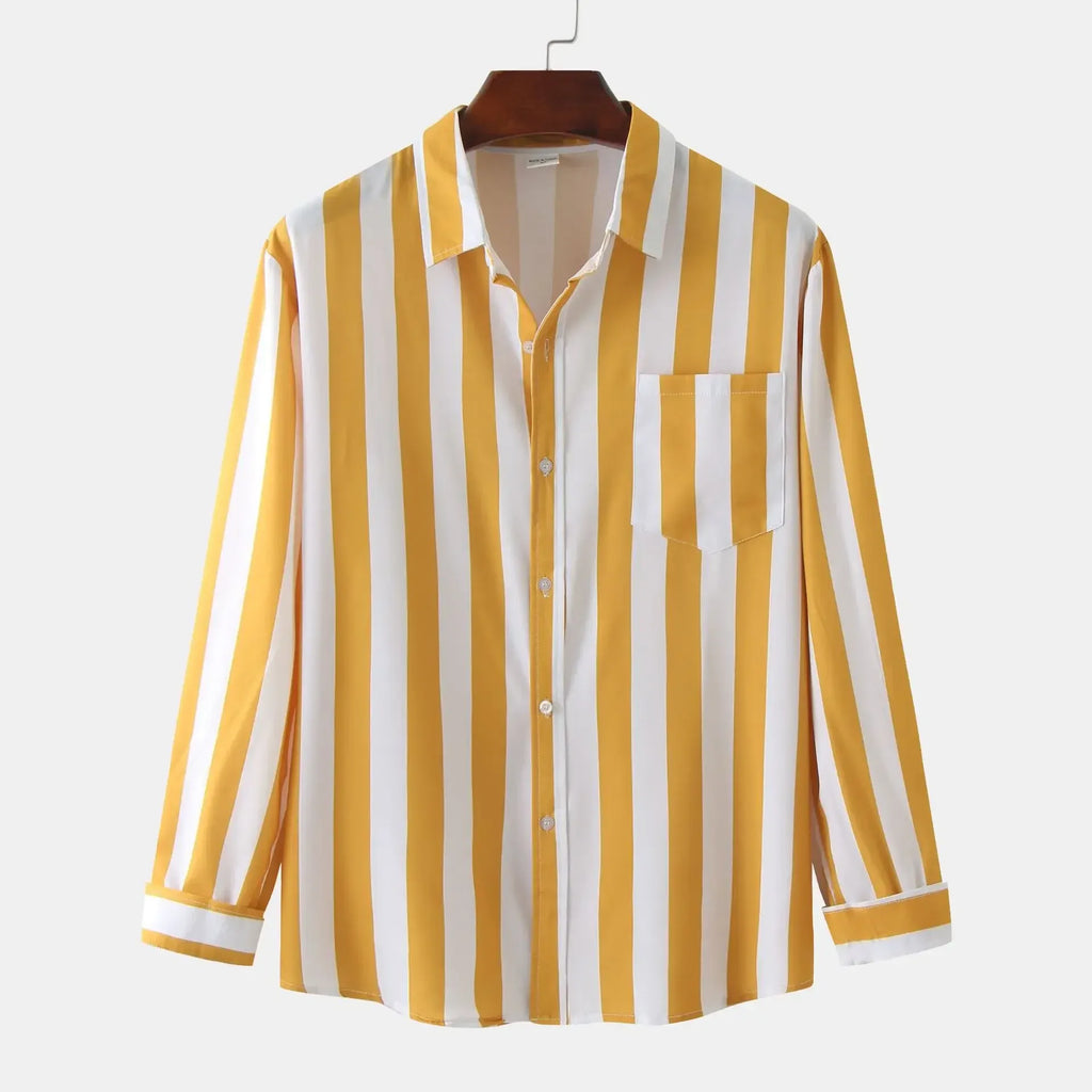 Men's Striped Button-Down Long Sleeve Shirt
