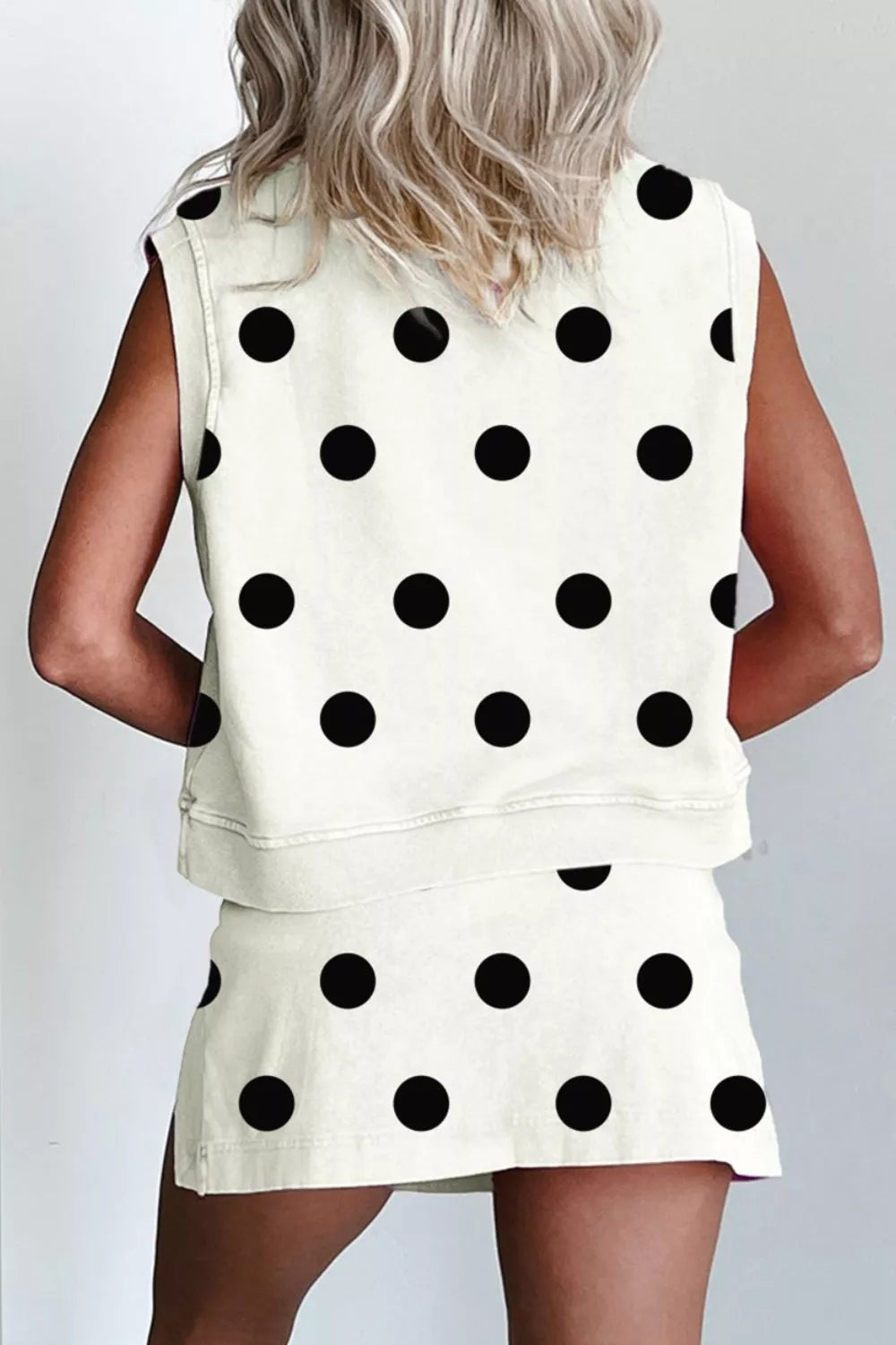Ribbed Trim Polka Dot Print Tank Split Mini Skort 2pcs Set