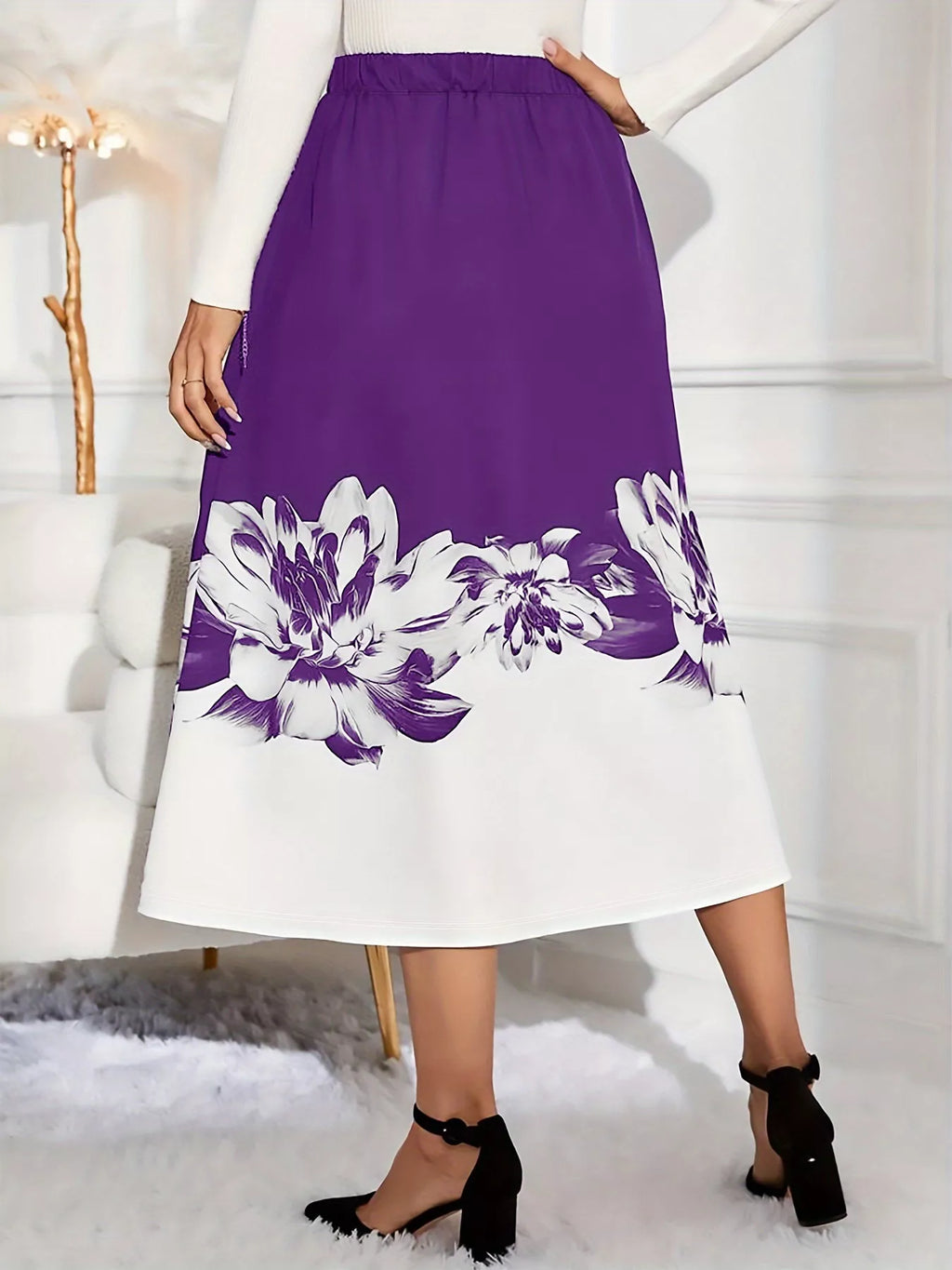 Floral Print A-Line Midi Skirt