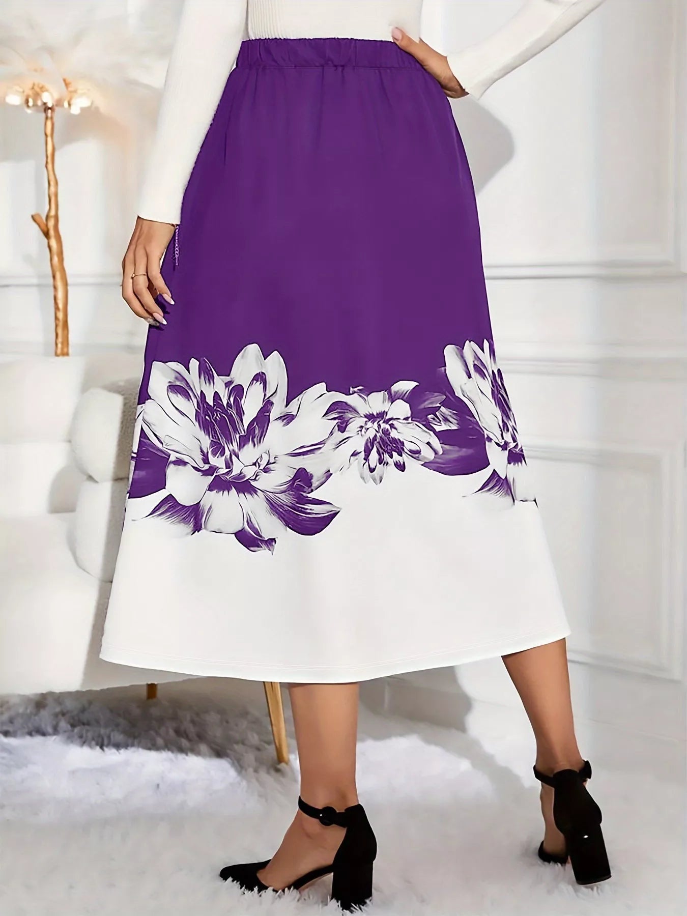 Floral Print A-Line Midi Skirt