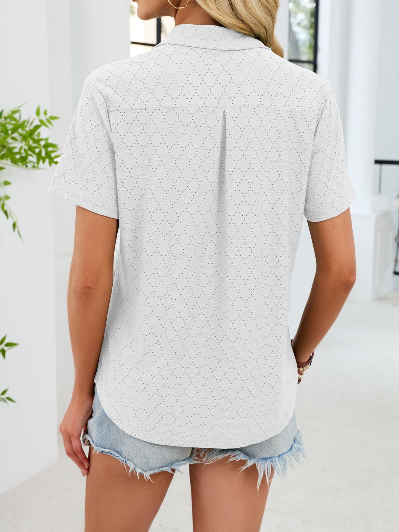 Eyelet Short Sleeve Blouse