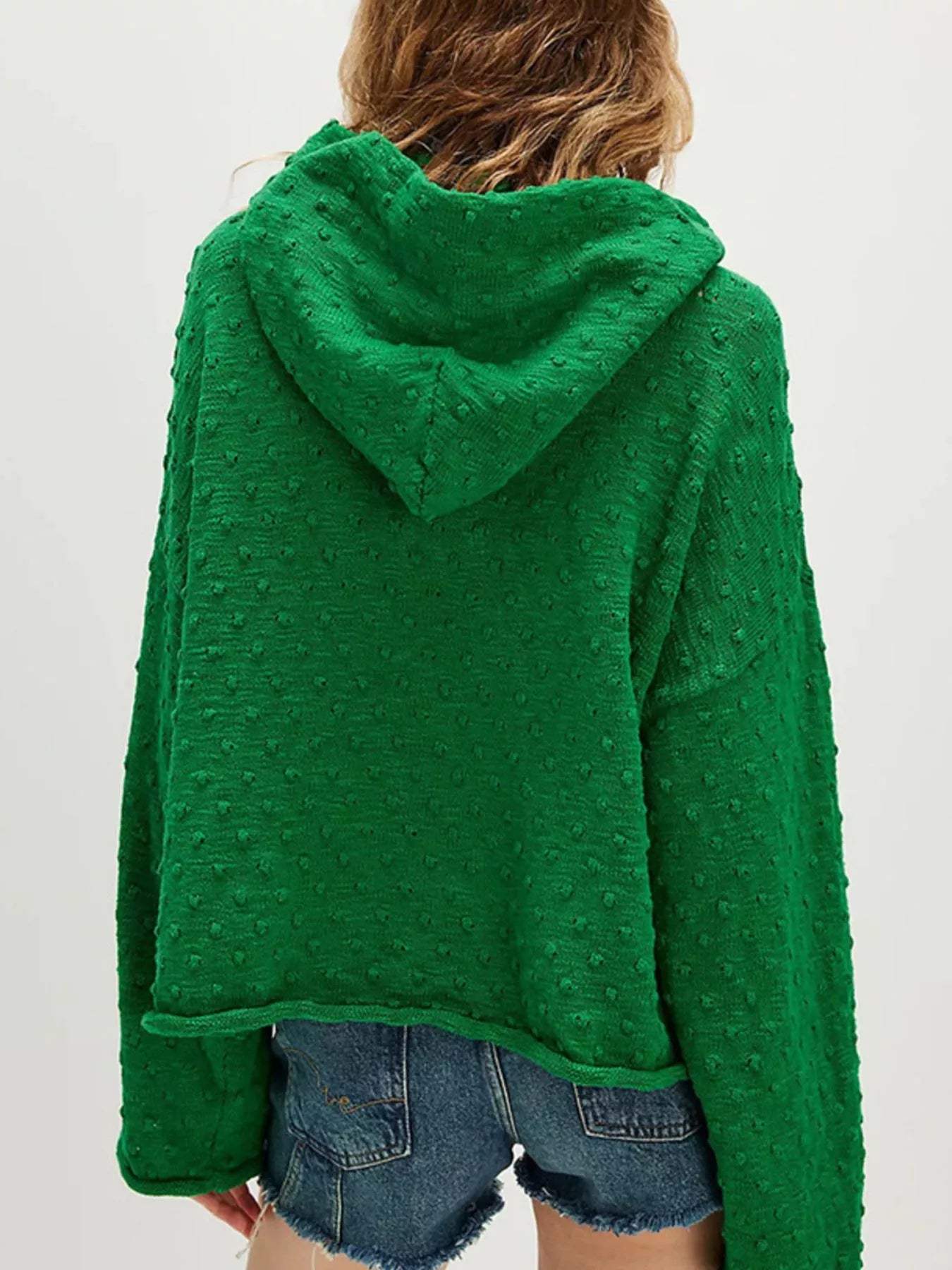 Textured Dot Knit Long Sleeve Hooded Sweater