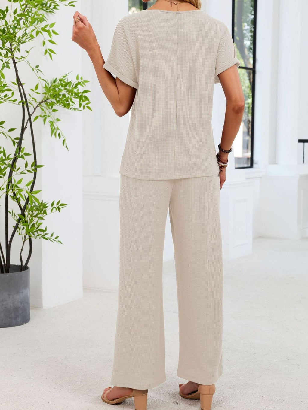 Lace Detail Short Sleeve Top and Pants Set