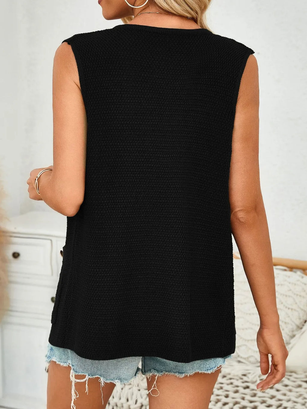 Button Down Round Neck Knit Vest