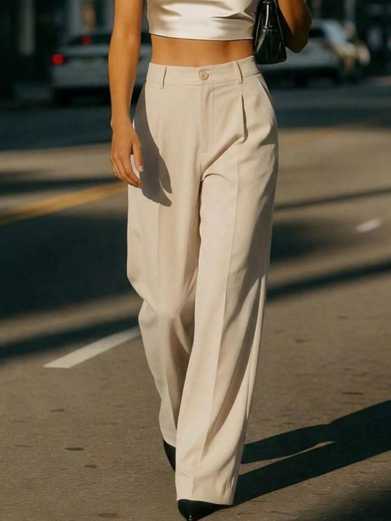High-Waisted Wide-Leg Pleated Pants