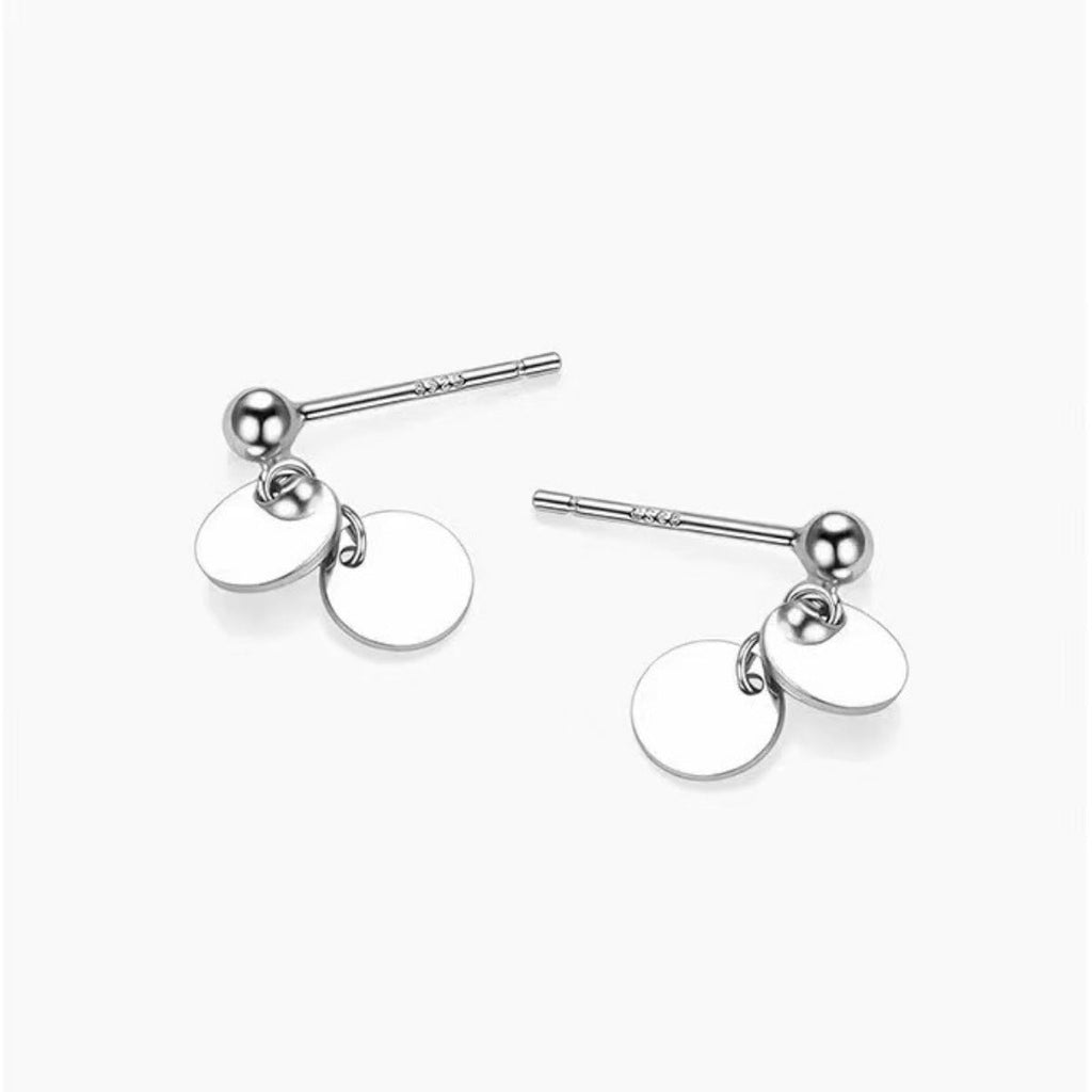 925 Sterling Silver Round Piece Drop Earrings