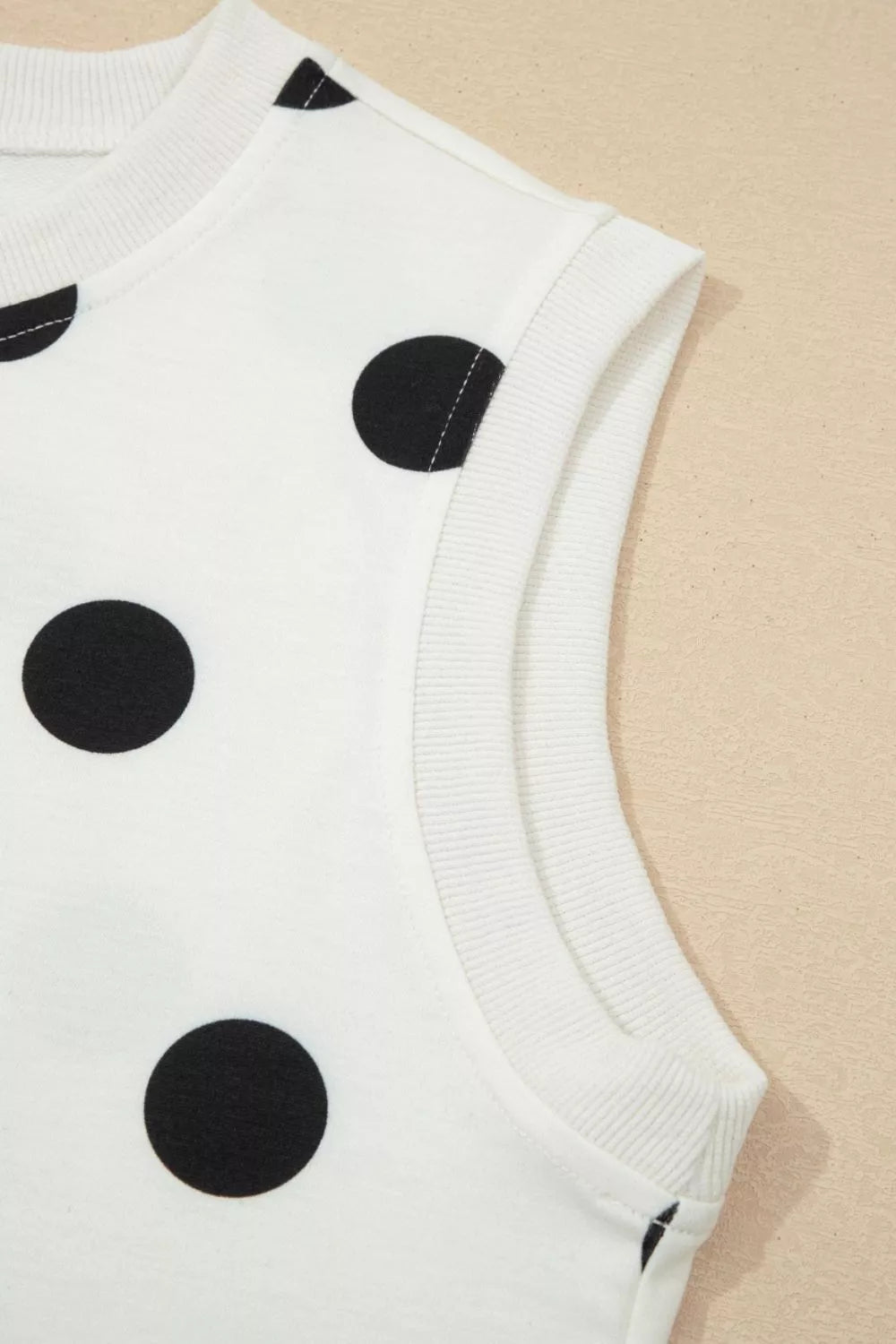 Ribbed Trim Polka Dot Print Tank Split Mini Skort 2pcs Set