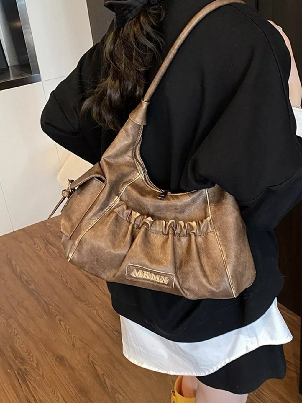 Vintage Ruched Hobo Shoulder Bag