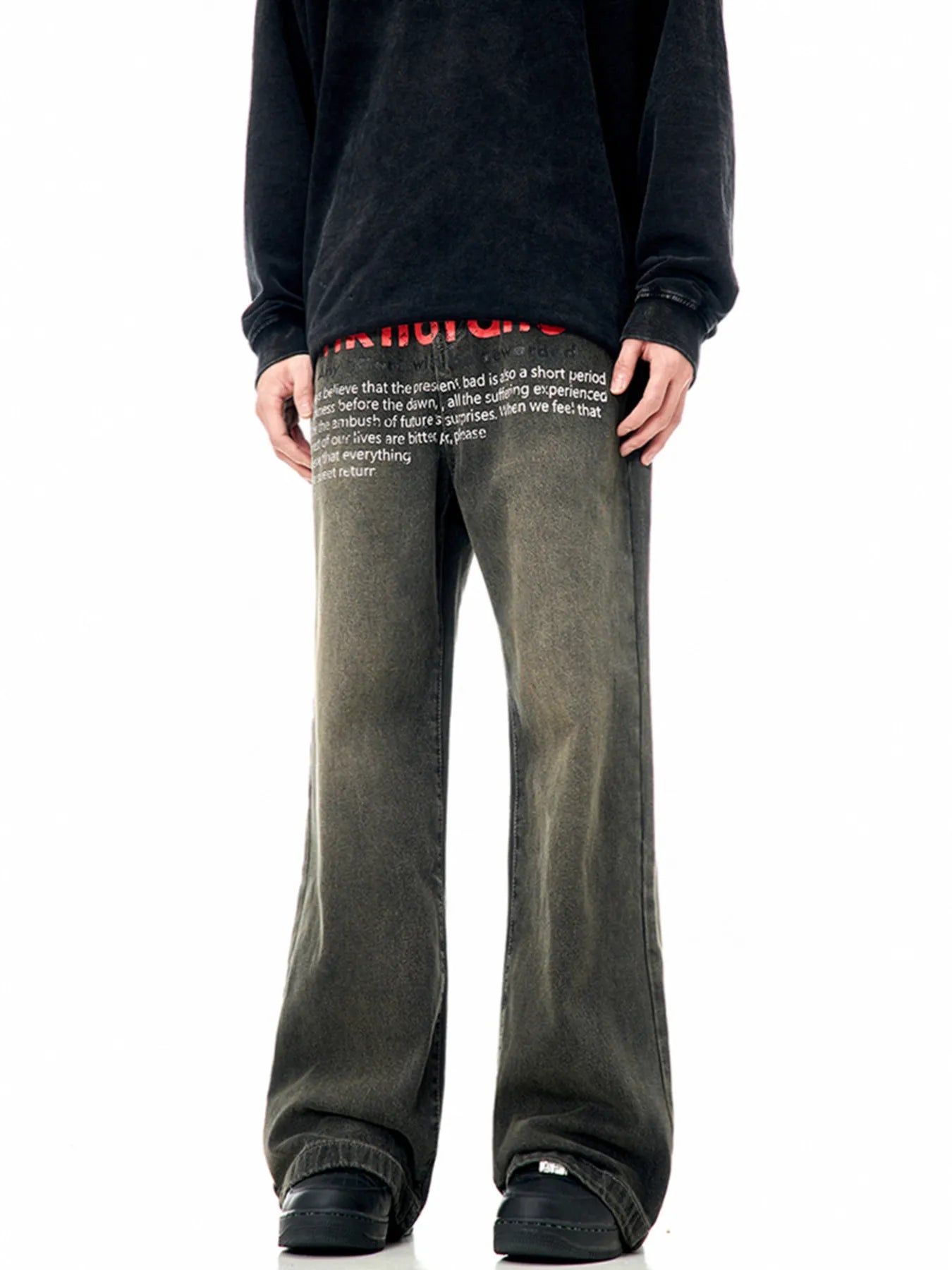 Men's Text Print Wide Leg Jeans