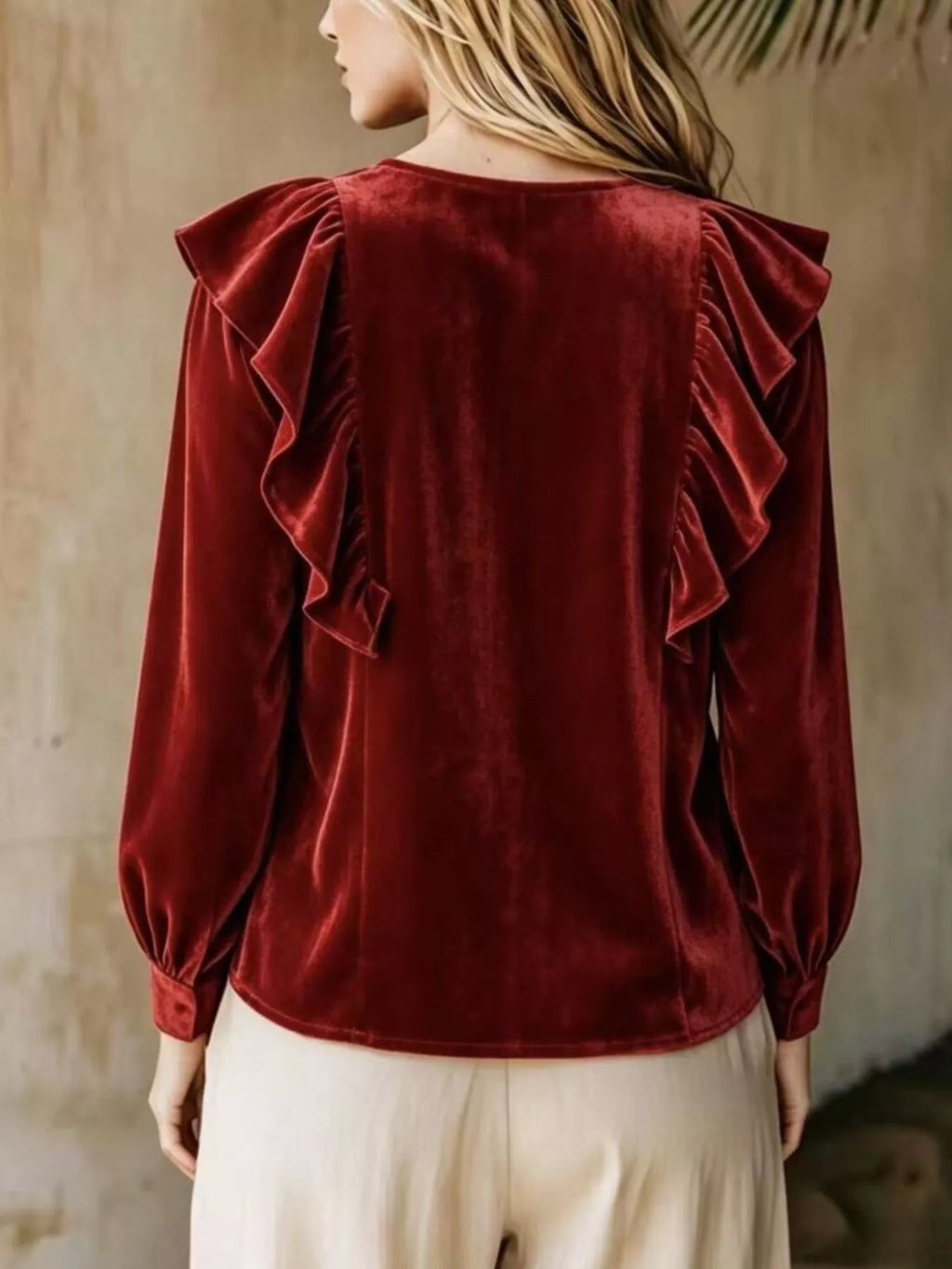 Full Size Ruffled V-Neck Long Sleeve Blouse Plus Size