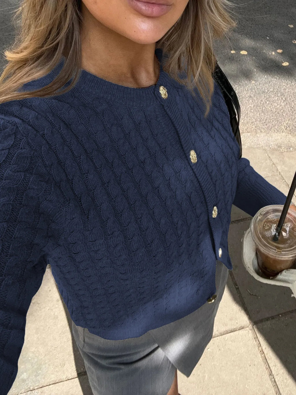 Cable Knit Button-Up Cardigan