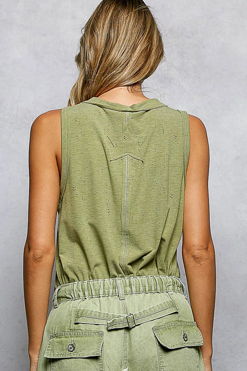POL V-Neck Ribbed Tank with American Flag Patch and Star Back Patch