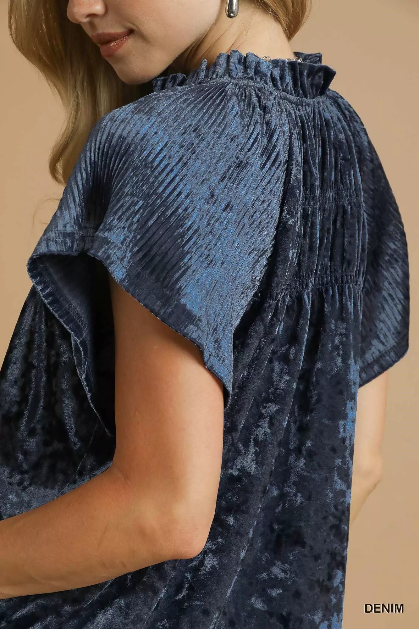 Umgee Crushed Velvet Pleated Blouse
