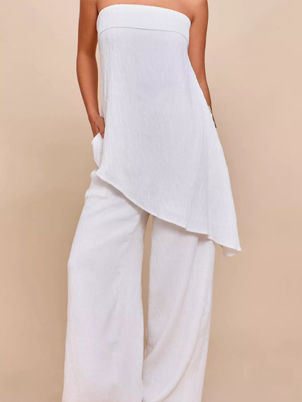Full Size Asymmetrical Hem Tube Top and Pants Set Plus Size