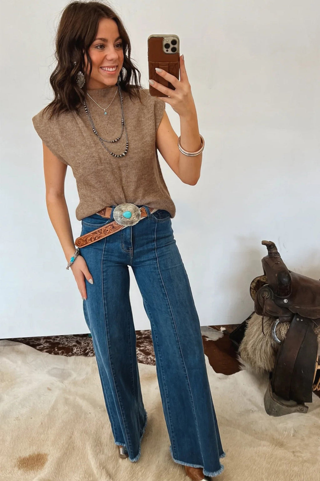 Solid Ribbed Knit Mock Neck Sleeveless Sweater