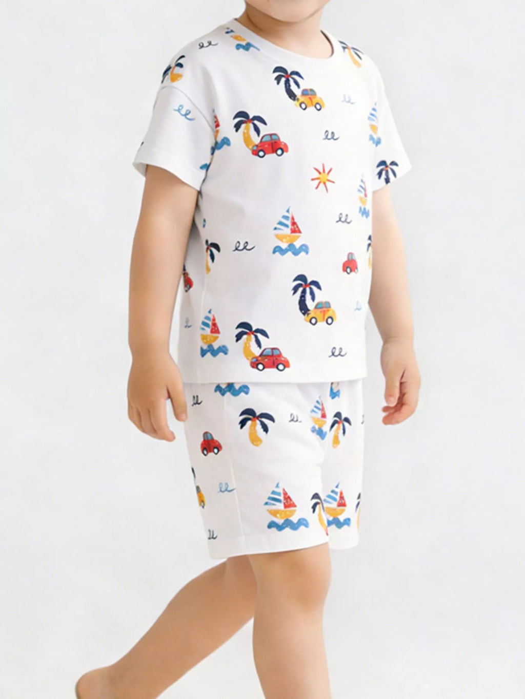Children's Printed Round Neck Tee and Shorts Set