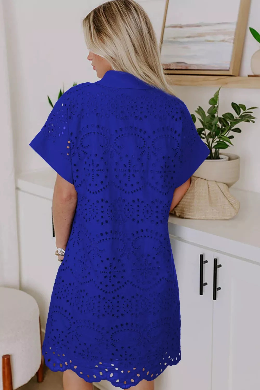 Solid Color Eyelet Embroidered T Shirt Mini Dress