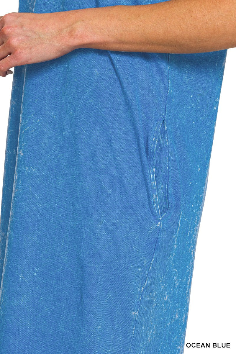Zenana Washed Exposed Seam Short Sleeve T-Shirt Dress