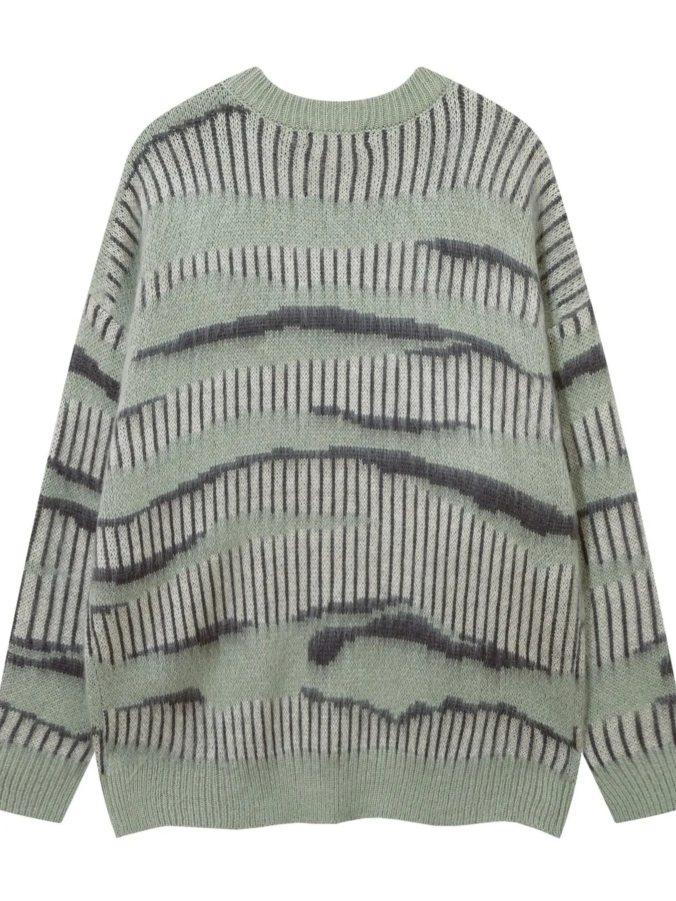 Men's Oversized Contrast Striped Round Neck Sweater