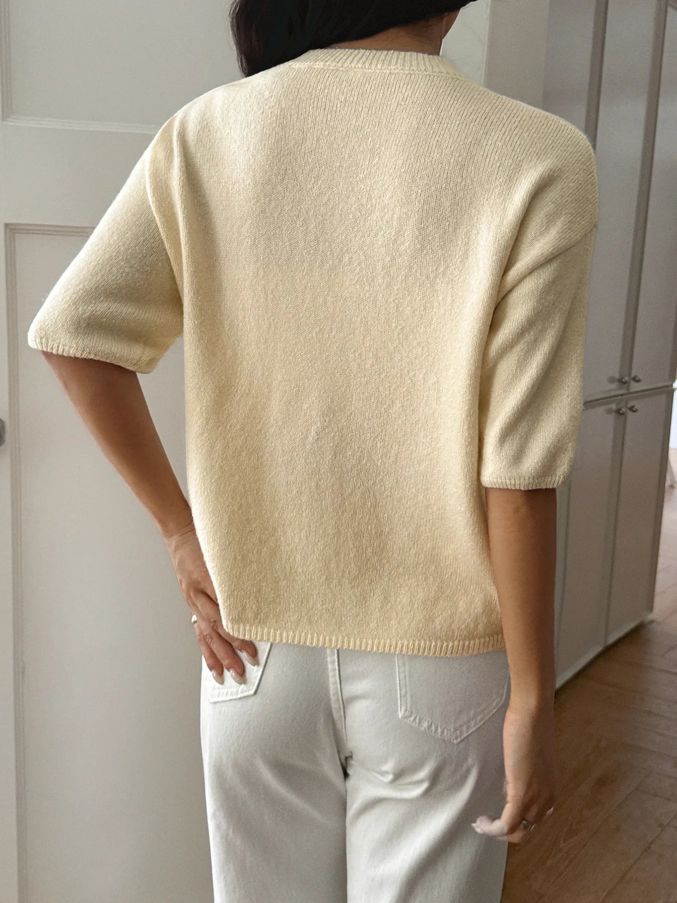 Ribbed Hem Round Neck Sweater