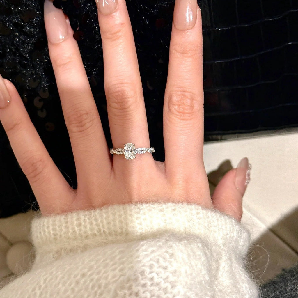 1 Carat Moissanite 925 Sterling Silver Oval Ring