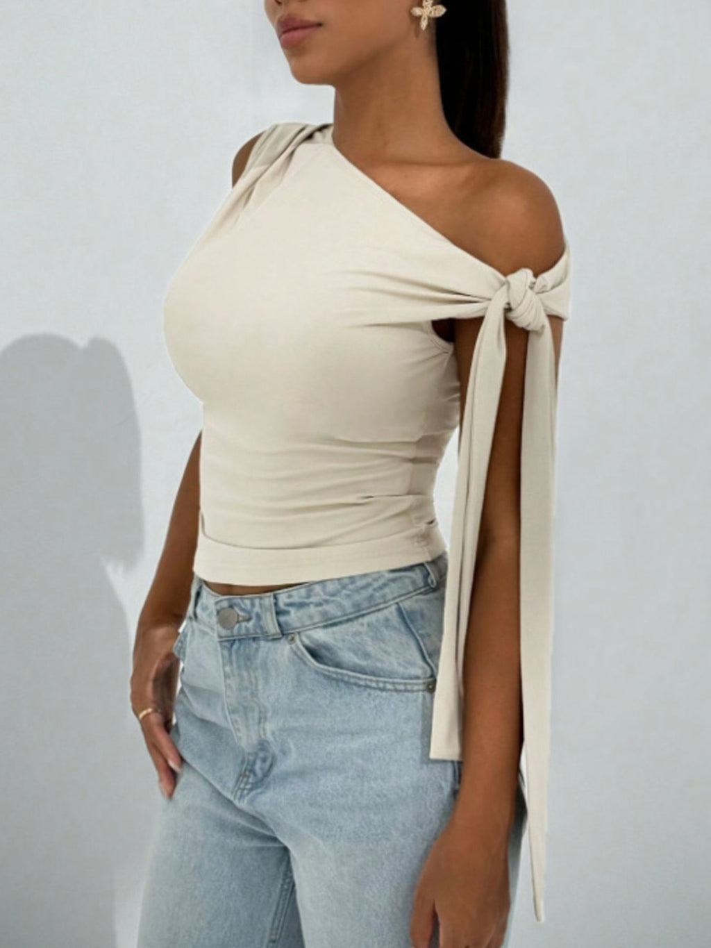 One-Shoulder Tie Detail Top