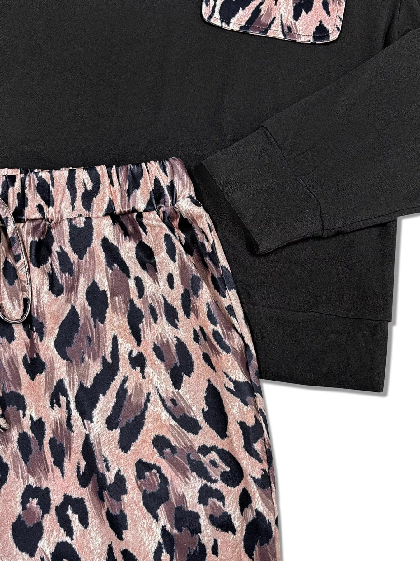 Round Neck Top and Leopard Pants Set