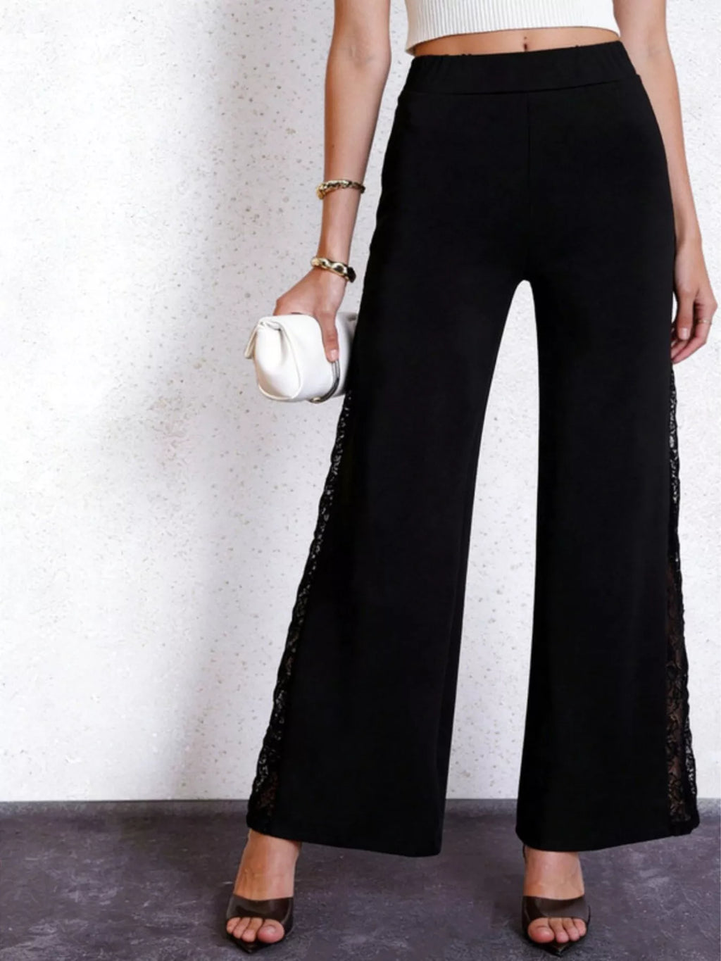 Lace Trim High Waist Pants
