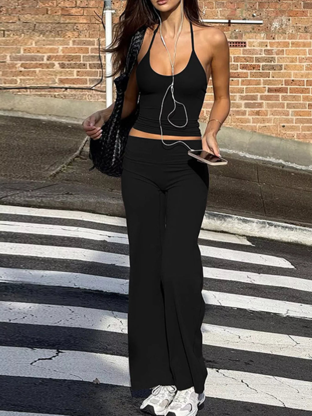 Halter Neck Crop Top and Pants Set