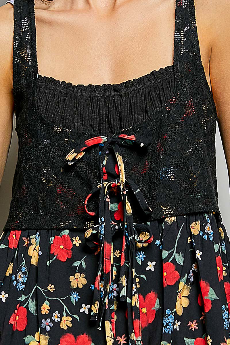 POL Ribbed Sleeveless Top with Lace Bust Floral Woven Patch