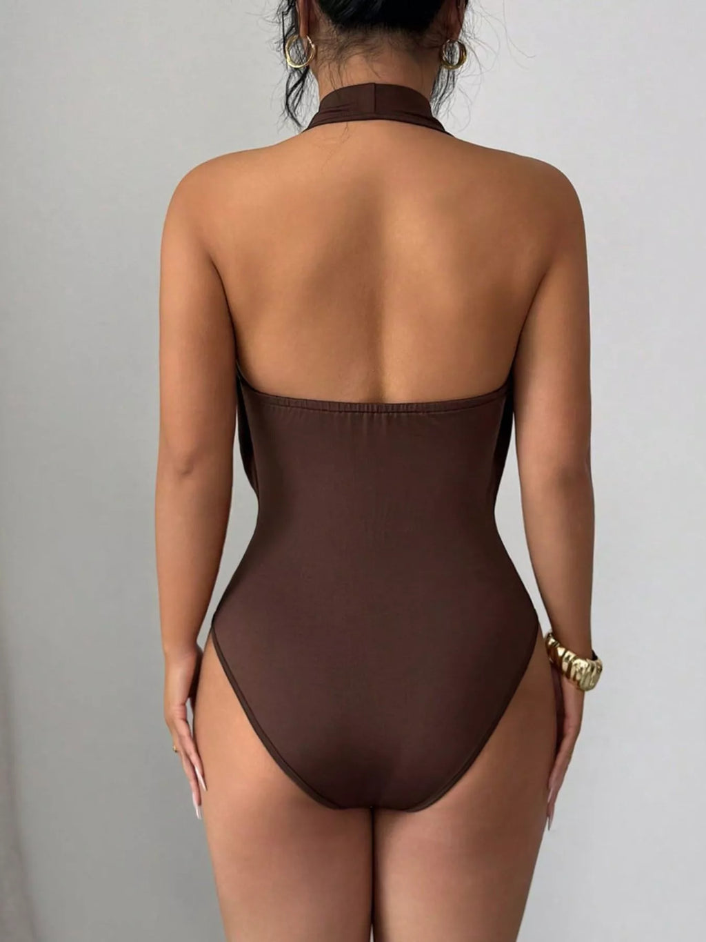 Halter Neck Ruched Ring Detail Bodysuit